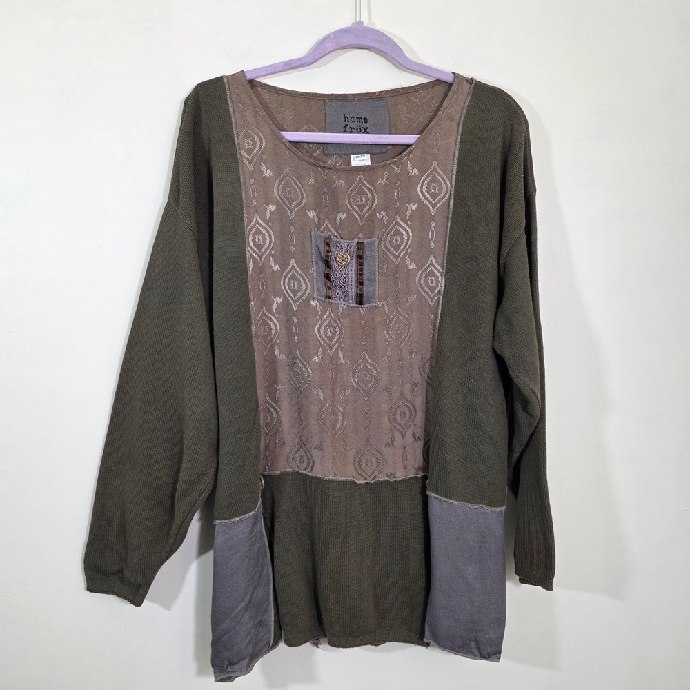 Home Frox Women Tunic Mixed Media Jacquard Lace Boho Lagenlook One Size Fits All